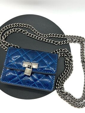 Kurt Geiger London Micro Brixton Quilted Crossbody Bag Blue Glitter EUC